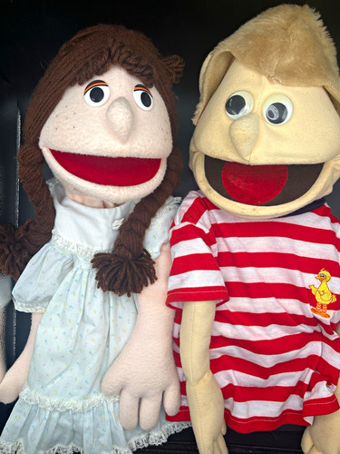 Vintage boy girl hand puppets - girl,
